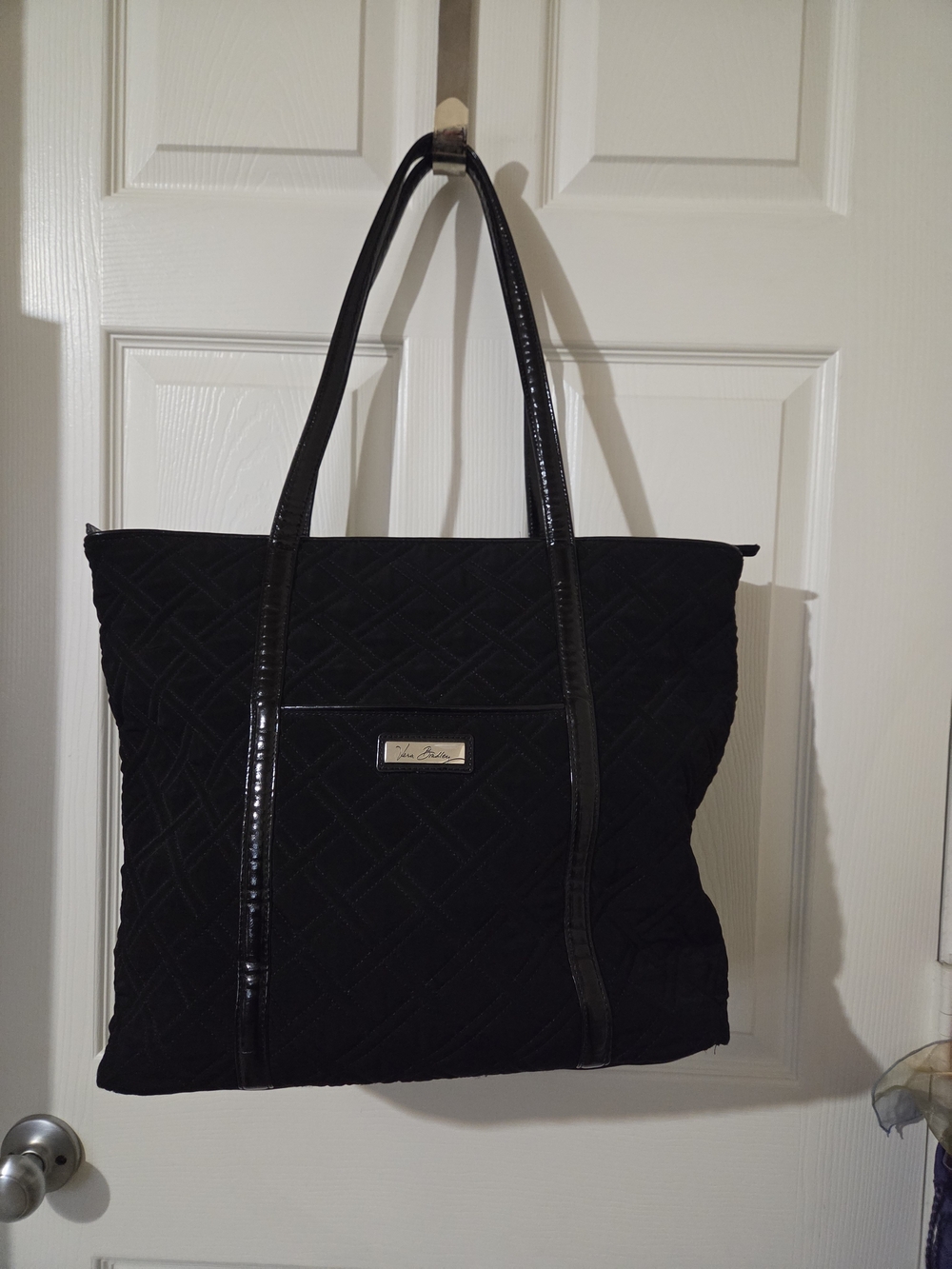 Black Quilted Tote Bag with Patent Trim - Vera Bradley